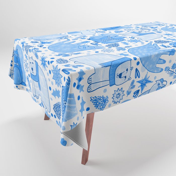 Winter Forest Woodland Animals in Blue Tablecloth Gallery Image 1