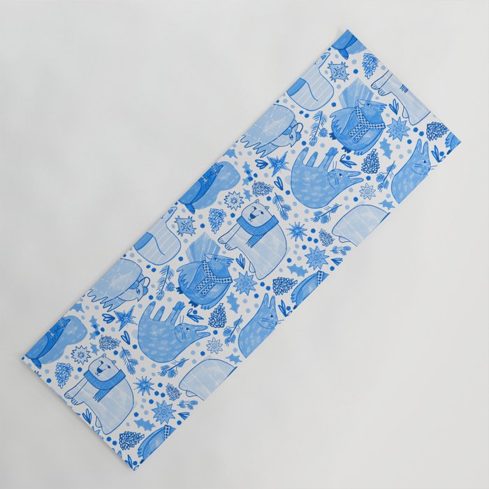 Winter Forest Woodland Animals in Blue Yoga Mat Gallery Image 1