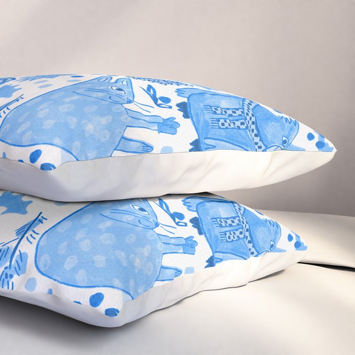 Winter Forest Woodland Animals in Blue Pillow Sham Gallery Image 3