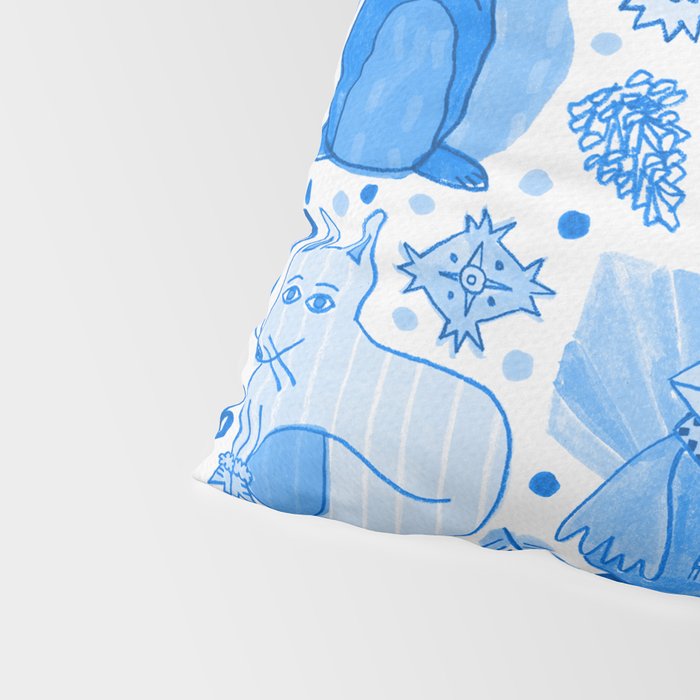 Winter Forest Woodland Animals in Blue Pillow Sham Gallery Image 4