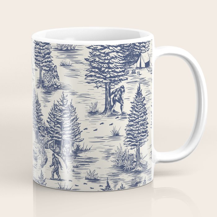 Bigfoot / Sasquatch Toile de Jouy in Blue Coffee Mug Gallery Image 1