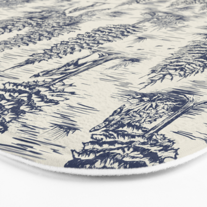 Bigfoot / Sasquatch Toile de Jouy in Blue Bath Mat Gallery Image 3