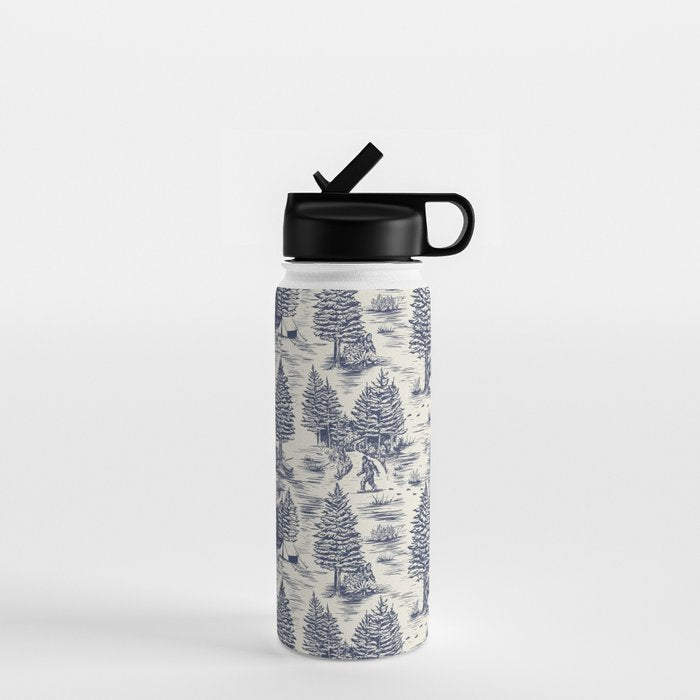 Bigfoot / Sasquatch Toile de Jouy in Blue Water Bottle Gallery Image 1