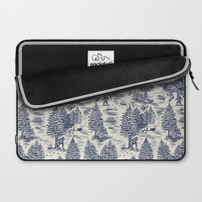 Bigfoot / Sasquatch Toile de Jouy in Blue Laptop Sleeve Gallery Image 2