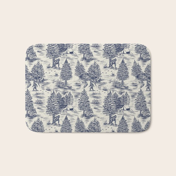 Bigfoot / Sasquatch Toile de Jouy in Blue Bath Mat Gallery Image 1