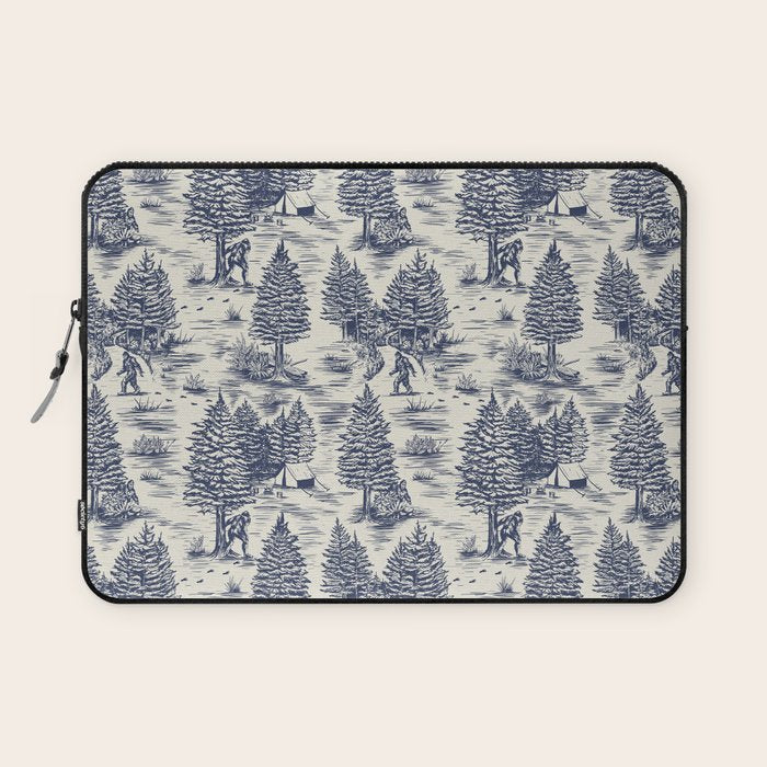 Bigfoot / Sasquatch Toile de Jouy in Blue Laptop Sleeve Gallery Image 1