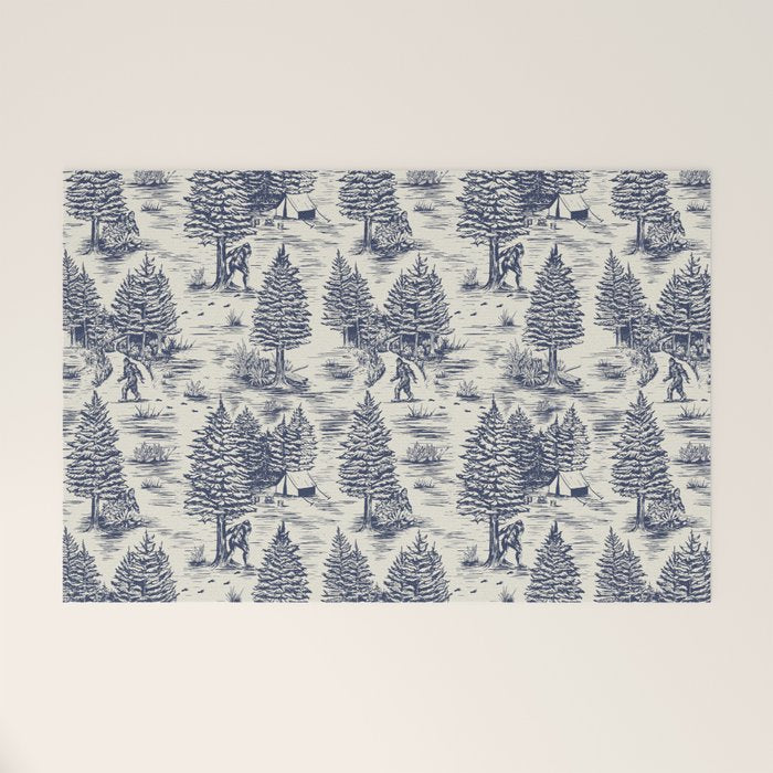 Bigfoot / Sasquatch Toile de Jouy in Blue Welcome Mat Gallery Image 1