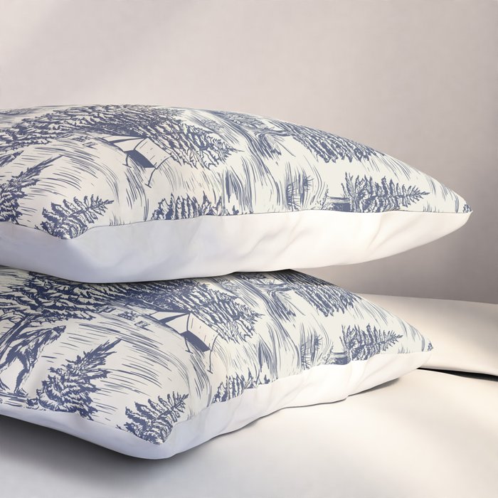 Bigfoot / Sasquatch Toile de Jouy in Blue Pillow Sham Gallery Image 3