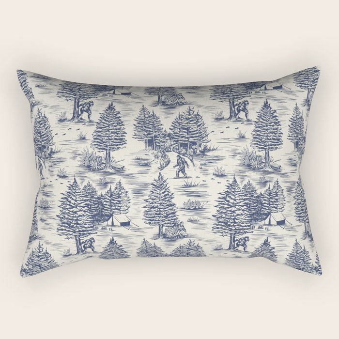 Bigfoot / Sasquatch Toile de Jouy in Blue Rectangular Pillow Gallery Image 2