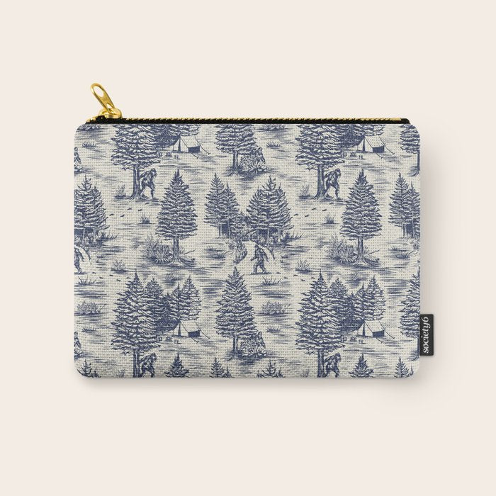 Bigfoot / Sasquatch Toile de Jouy in Blue Carry All Pouch Gallery Image 1