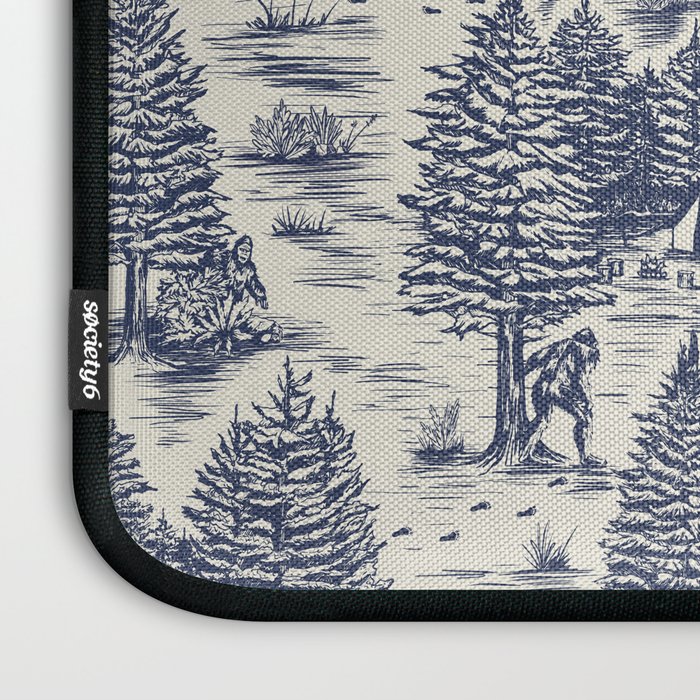 Bigfoot / Sasquatch Toile de Jouy in Blue Laptop Sleeve Gallery Image 3