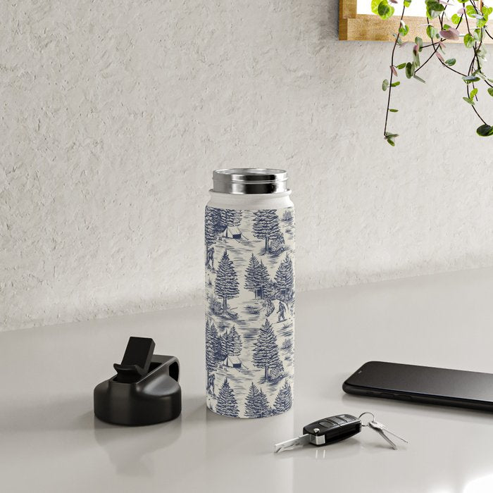 Bigfoot / Sasquatch Toile de Jouy in Blue Water Bottle Gallery Image 4