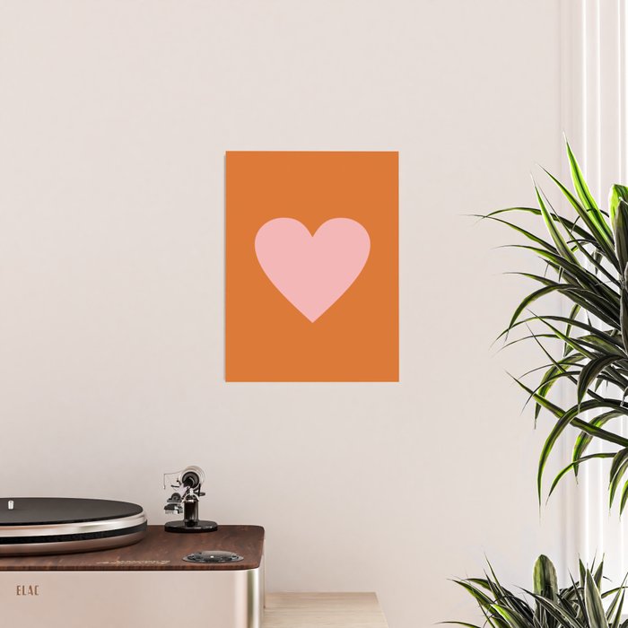 Cute Pink Heart on Orange Minimal Poster Gallery Image 2