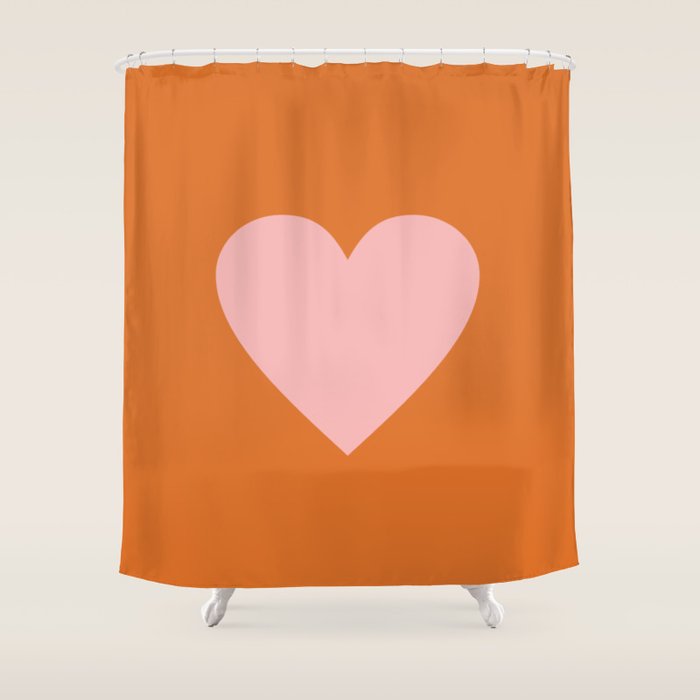 Cute Pink Heart on Orange Minimal Shower Curtain Gallery Image 1