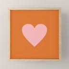 Cute Pink Heart on Orange Minimal Mini Art Print Gallery Image 1