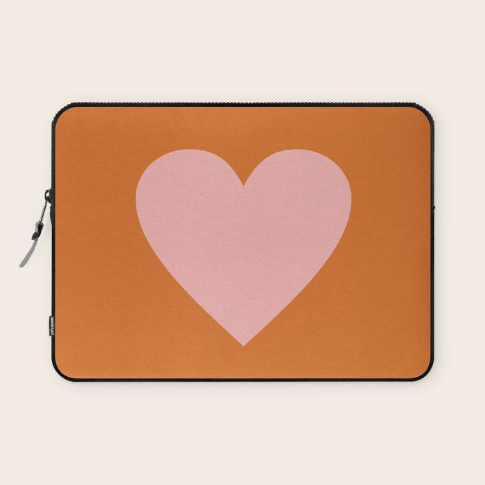 Cute Pink Heart on Orange Minimal Laptop Sleeve Gallery Image 1