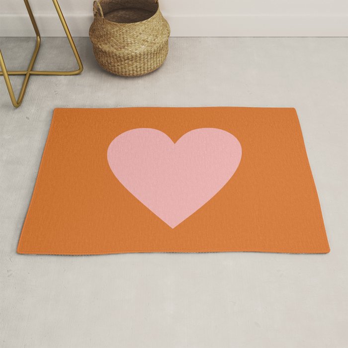 Cute Pink Heart on Orange Minimal Rug Gallery Image 1