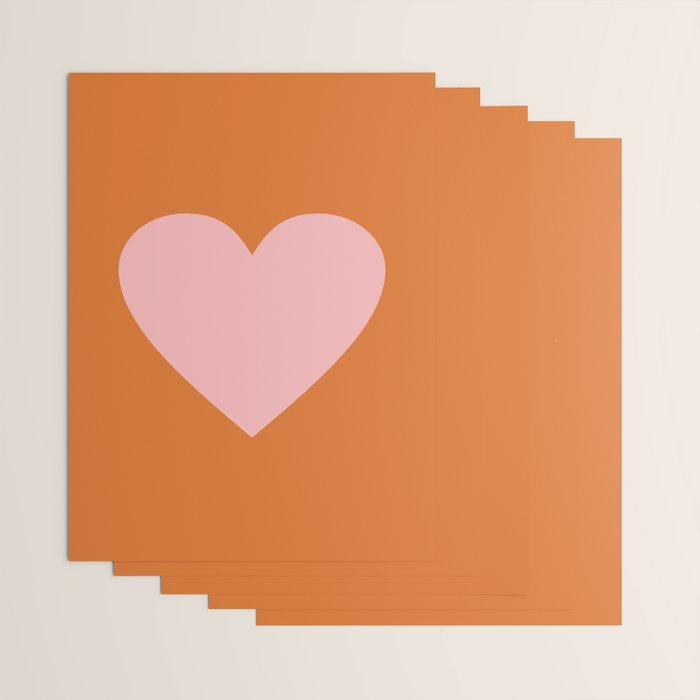 Cute Pink Heart on Orange Minimal Wrapping Paper Gallery Image 3