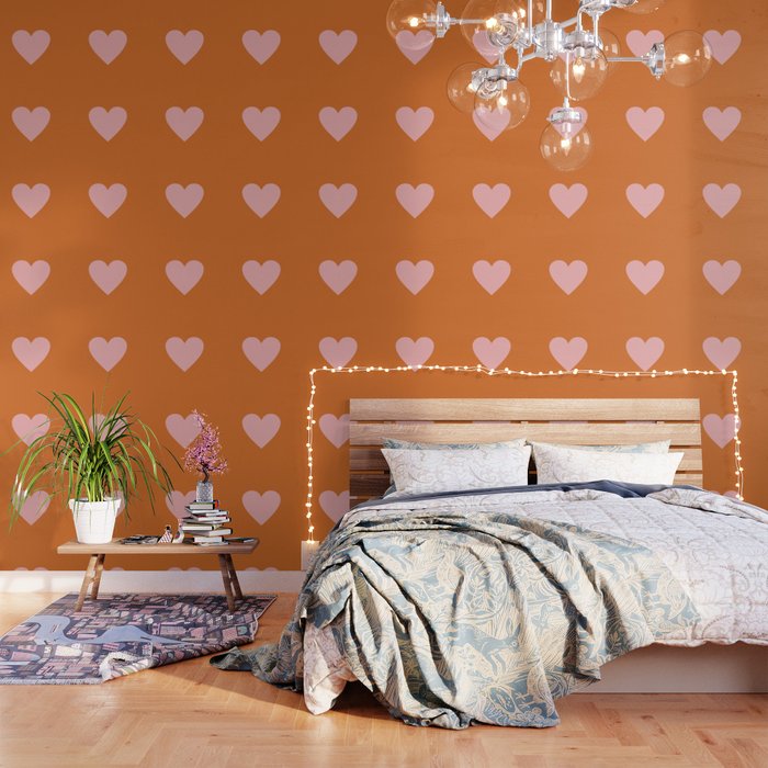 Cute Pink Heart on Orange Minimal Wallpaper Gallery Image 3