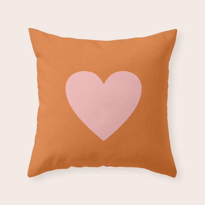 Cute Pink Heart on Orange Minimal Throw Pillow Gallery Image 6