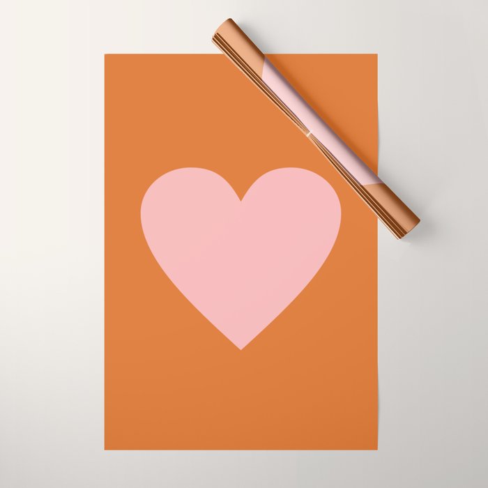 Cute Pink Heart on Orange Minimal Wrapping Paper Gallery Image 1