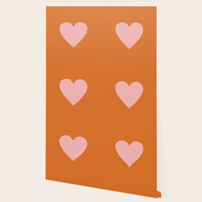 Cute Pink Heart on Orange Minimal Wallpaper Gallery Image 2