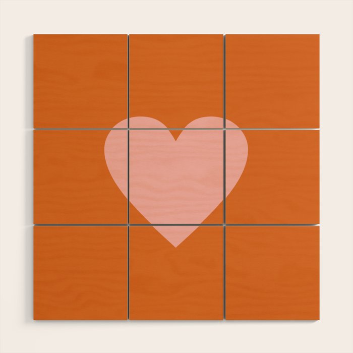 Cute Pink Heart on Orange Minimal Wood Wall Art Gallery Image 1