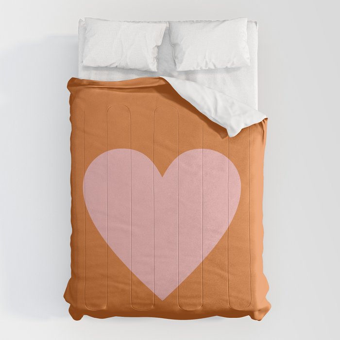Cute Pink Heart on Orange Minimal Comforter Gallery Image 6