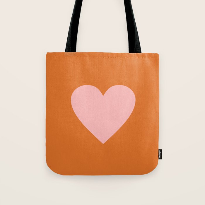 Cute Pink Heart on Orange Minimal Tote Bag Gallery Image 1