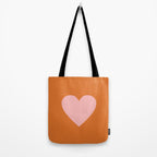 Cute Pink Heart on Orange Minimal Tote Bag Gallery Image 2