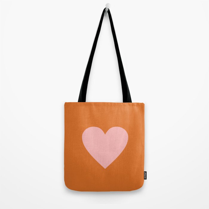 Cute Pink Heart on Orange Minimal Tote Bag Gallery Image 2