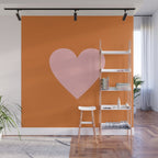 Cute Pink Heart on Orange Minimal Wall Mural Gallery Image 1