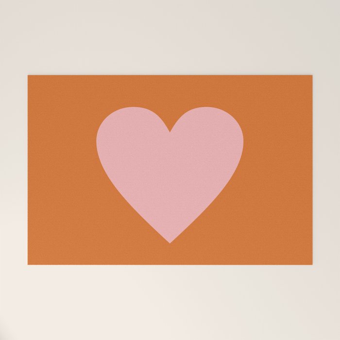 Cute Pink Heart on Orange Minimal Welcome Mat Gallery Image 1