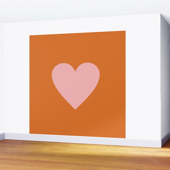 Cute Pink Heart on Orange Minimal Wall Mural Gallery Image 2