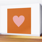 Cute Pink Heart on Orange Minimal Wall Mural Gallery Image 2