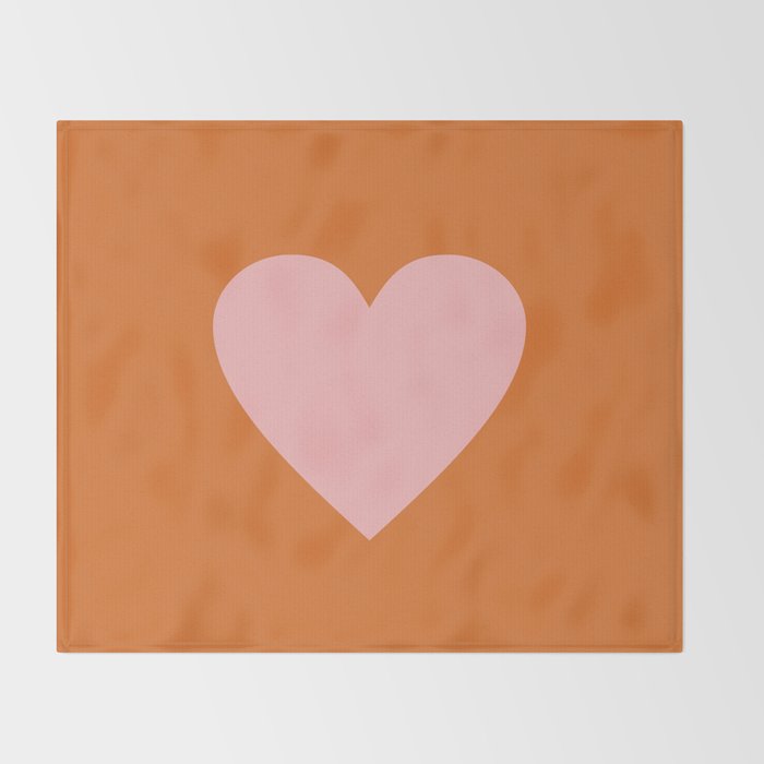 Cute Pink Heart on Orange Minimal Throw Blanket Gallery Image 2