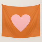 Cute Pink Heart on Orange Minimal Wall Tapestry Gallery Image 4