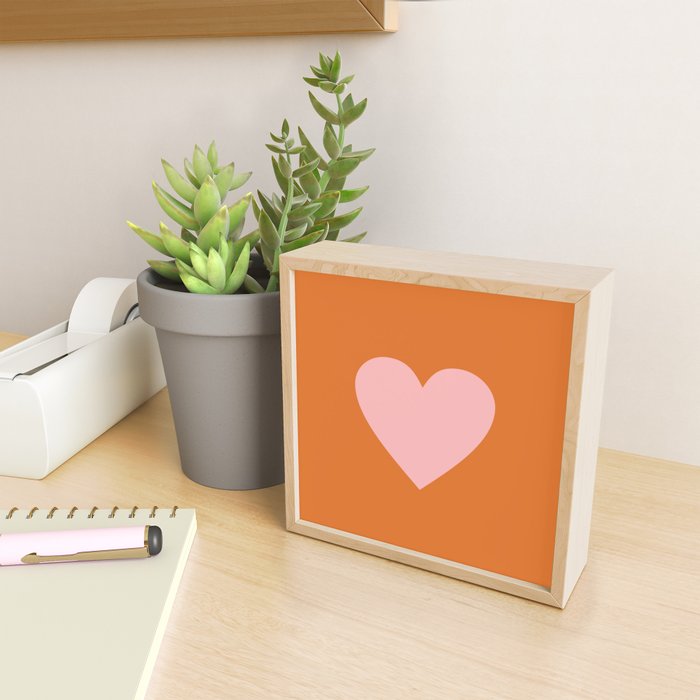 Cute Pink Heart on Orange Minimal Mini Art Print Gallery Image 2