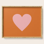 Cute Pink Heart on Orange Minimal Serving Tray Gallery Image 1