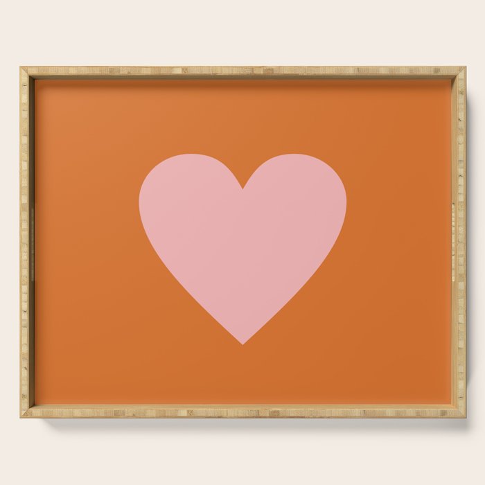 Cute Pink Heart on Orange Minimal Serving Tray Gallery Image 1