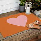 Cute Pink Heart on Orange Minimal Outdoor Rug Gallery Image 2