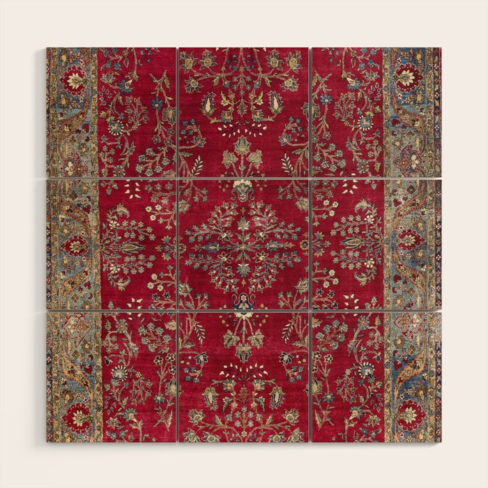 Kashan Central Persian Silk Rug Print Wood Wall Art Gallery Image 1