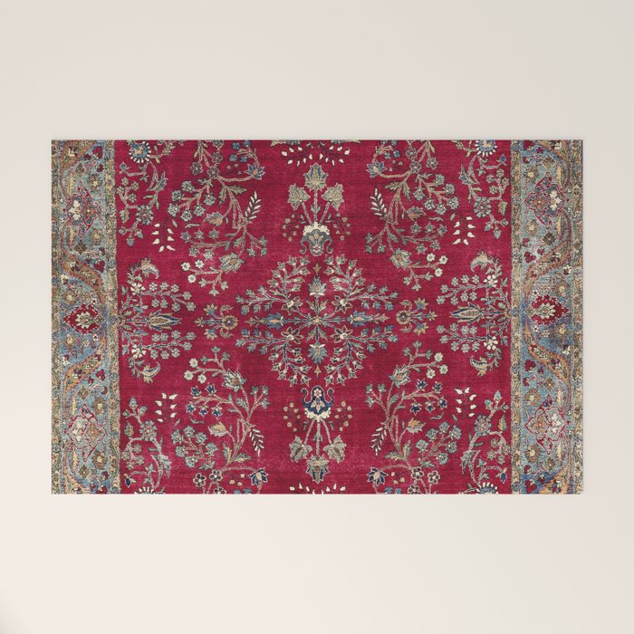 Kashan Central Persian Silk Rug Print Welcome Mat Gallery Image 1