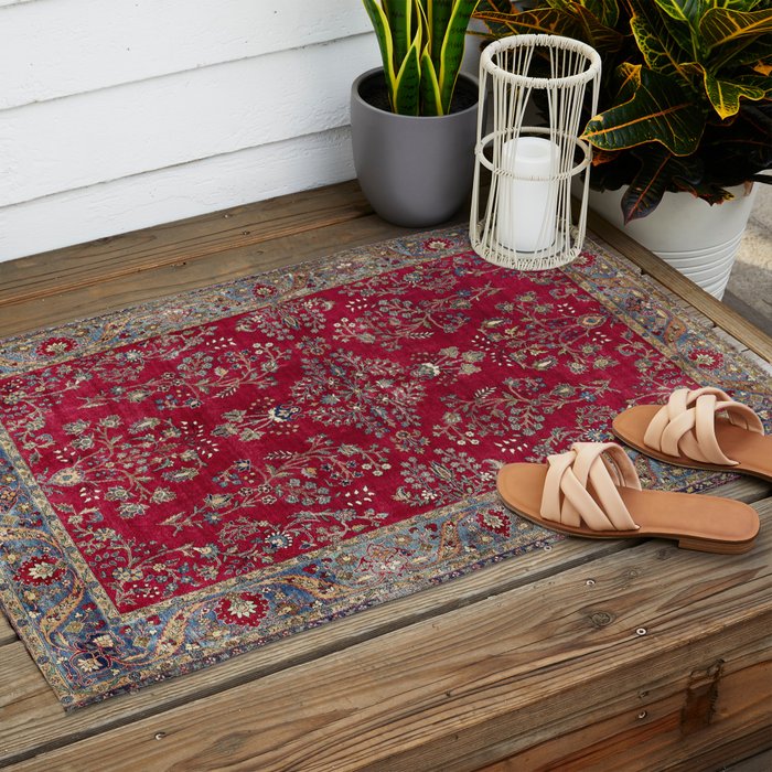 Kashan Central Persian Silk Rug Print Outdoor Rug Gallery Image 2