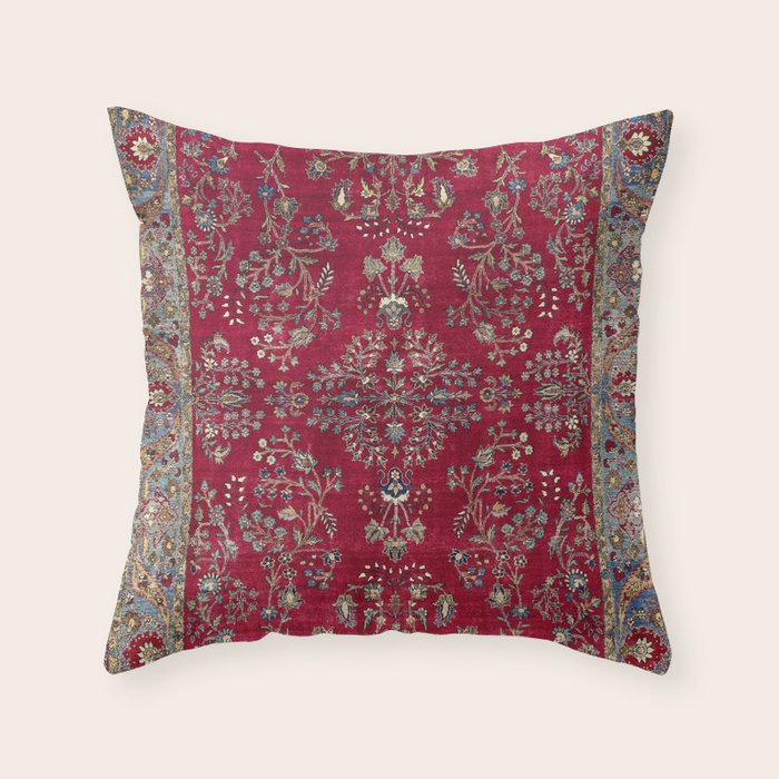 Kashan Central Persian Silk Rug Print Throw Pillow Gallery Image 6