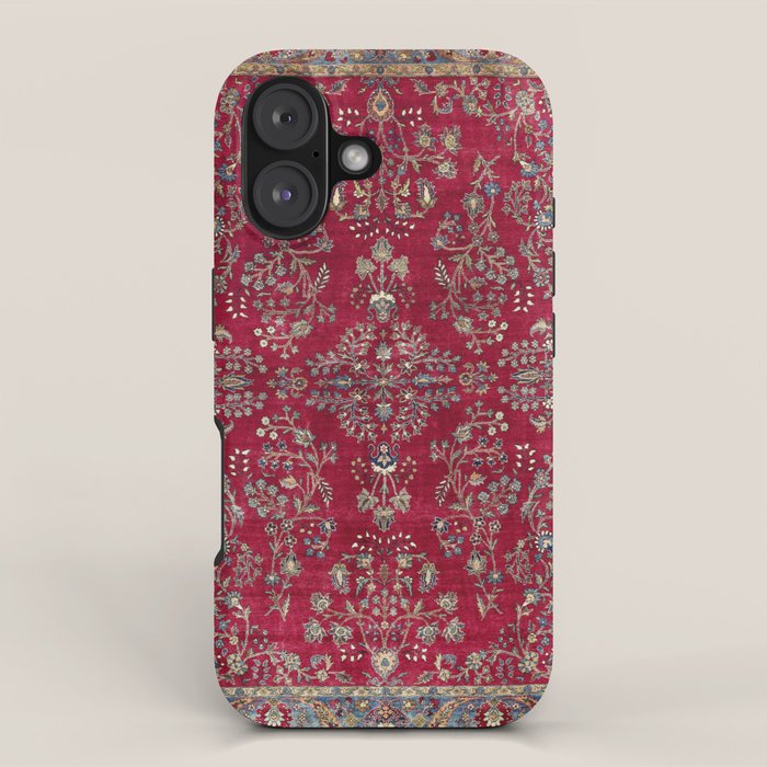 Kashan Central Persian Silk Rug Print iPhone Case Gallery Image 1