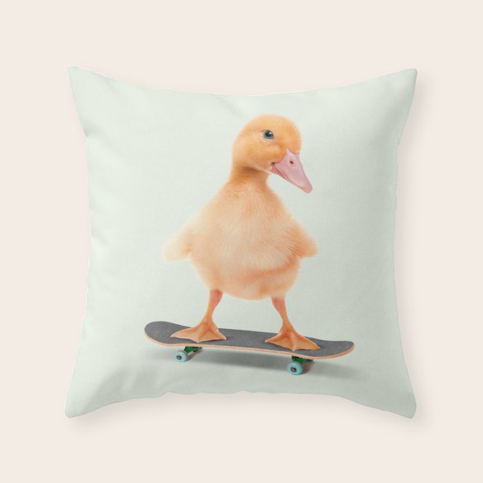 Skateboarding Duck Throw Pillow Gallery Image 1