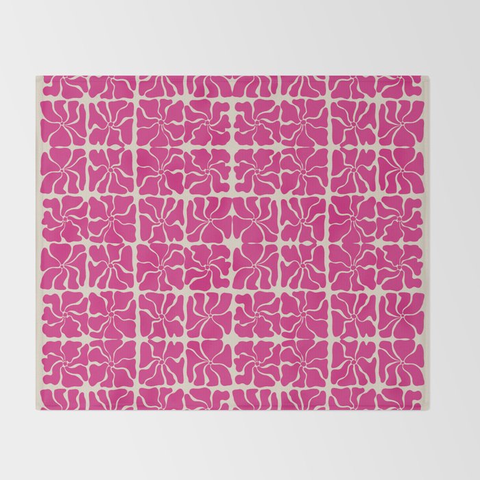 Monochrome fuchsia pink flowers Throw Blanket Gallery Image 2