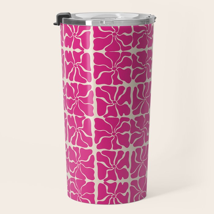 Monochrome fuchsia pink flowers Travel Mug Gallery Image 3