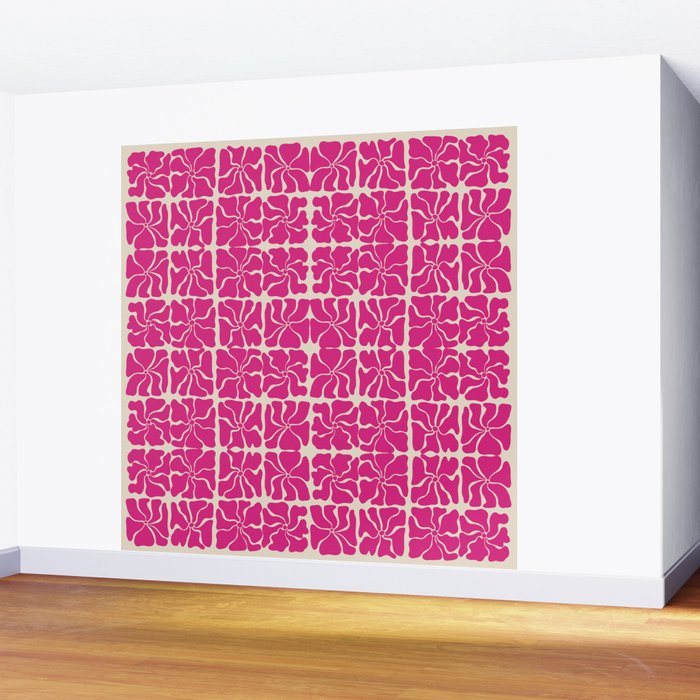 Monochrome fuchsia pink flowers Wall Mural Gallery Image 2